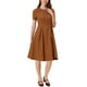 thumbnail image 2 of Vestido midi vintage de los años 50 para mujer, de cuello redondo y manga corta, con pliegues, color marrón, 2 of 7