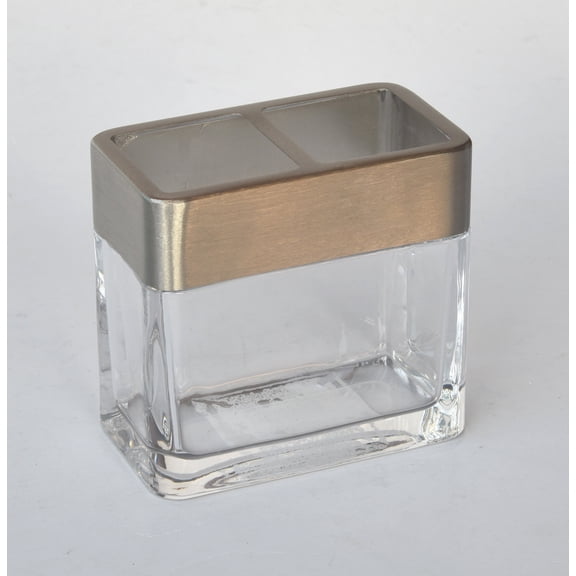 Better Homes & Gardens Metal and Glass Toothbrush Holder, Clear with Silver Accent Adult