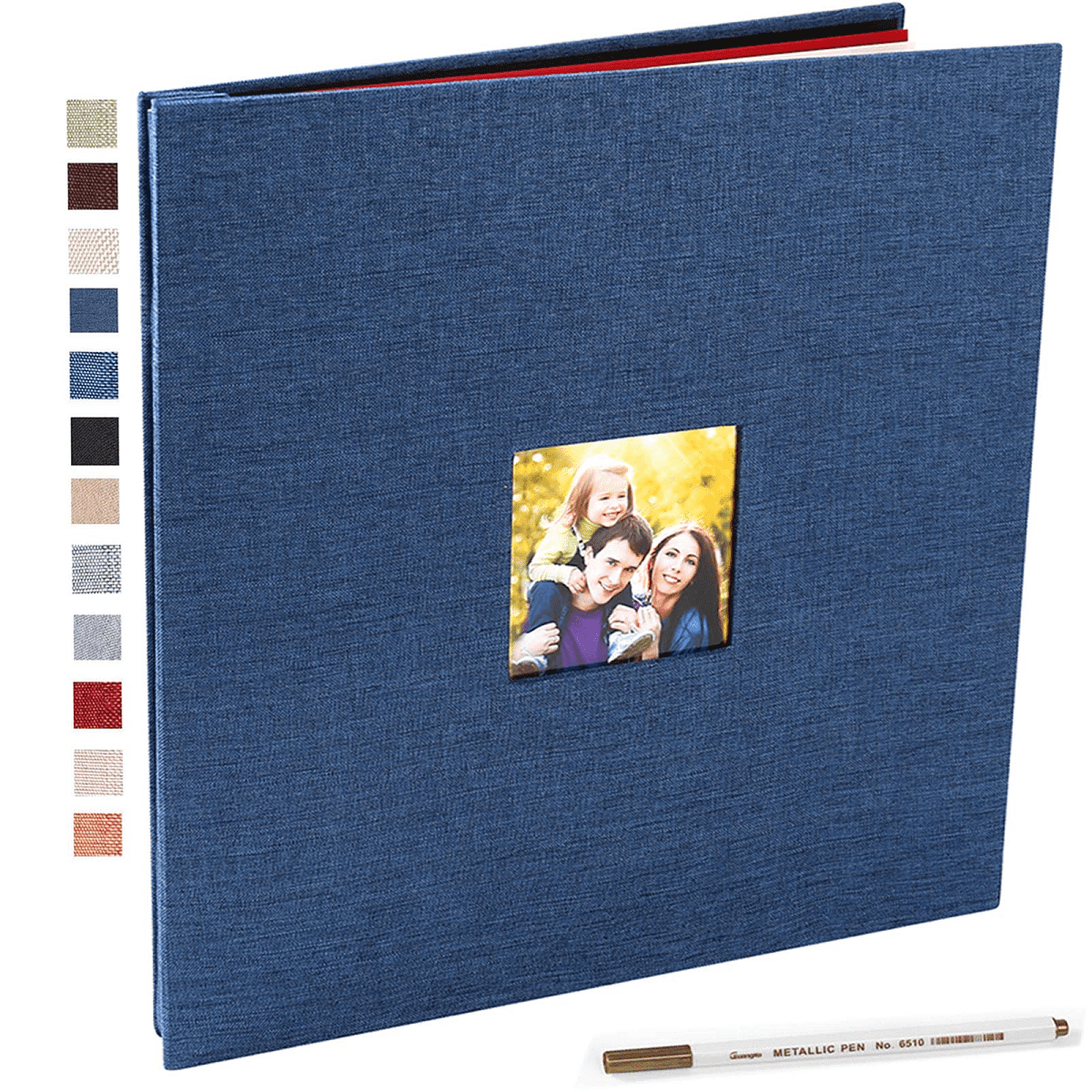  potricher Large Photo Album Self Adhesive 3x5 4x6 5x7 8x10  10x12 Pictures Linen Cover 40 Blank Pages Magnetic DIY Scrapbook Album with  A Metallic Pen (Blue, 13.2x12.8 inches 40 Pages) 