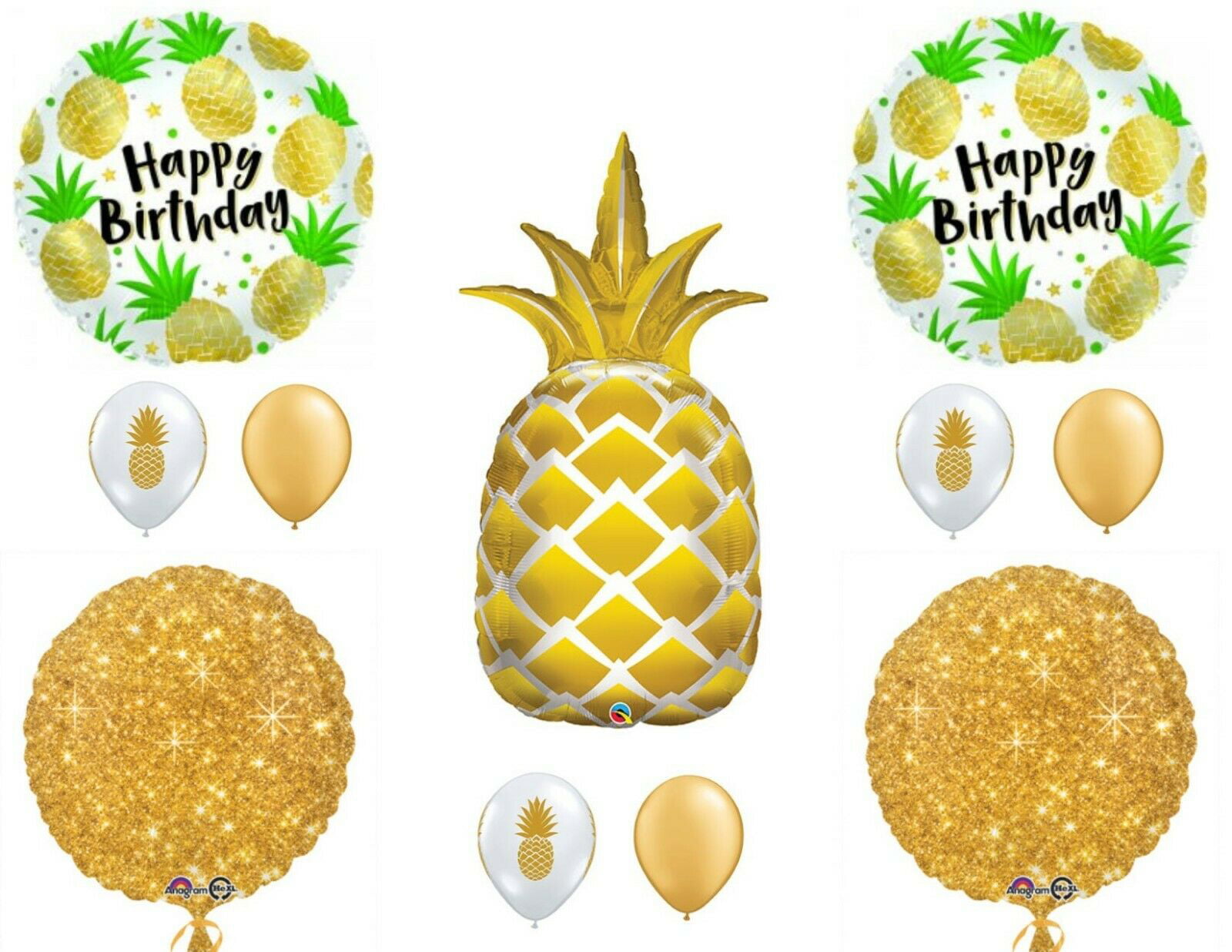 Gold Pineapple Happy Birthday Party Balloons Decoration Luau Tropical Beach