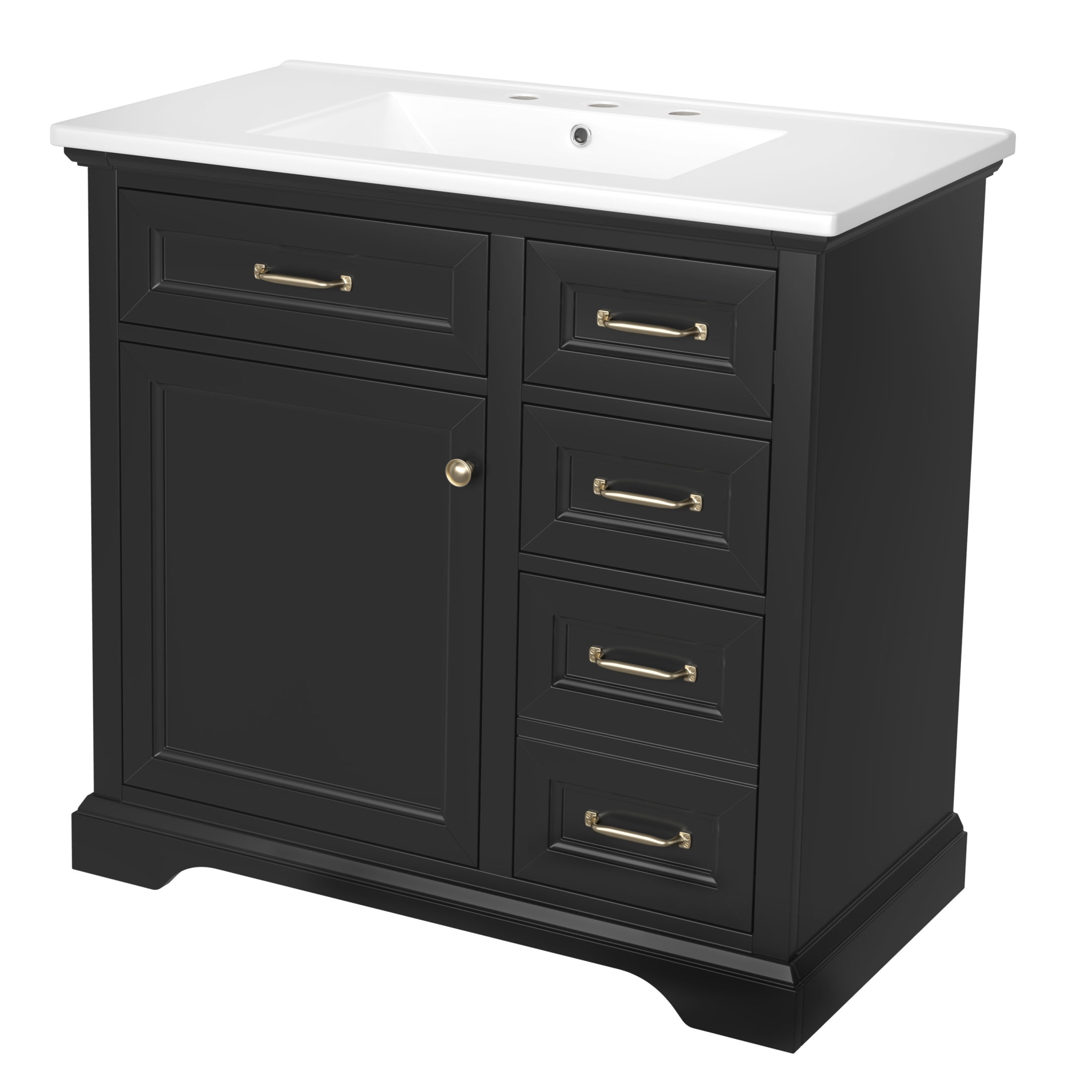Christopher Knight Home 36" Bathroom Vanity with Sink, Tip-out Drawers, Soft-Close Doors, Black