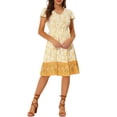 thumbnail image 2 of INSPIRE CHIC Women's Bohemian Flutter Sleeve Smocked Waist A-Line Floral Dress White XS, 2 of 5