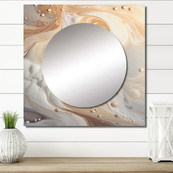 Designart "Flow Of Abstract Milky White" Abstract Shapes Square Mirror Wall Decor Modern - Large Cream Square Bathroom Mirror - Square Printed Wall Mirror Art