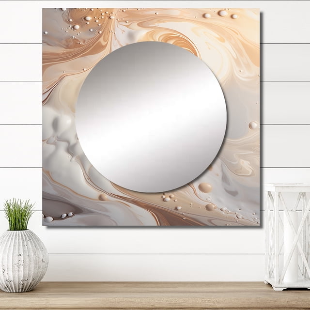 Designart "Flow Of Abstract Milky White" Abstract Shapes Square Mirror Wall Decor Modern - Large Cream Square Bathroom Mirror - Square Printed Wall Mirror Art
