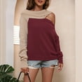 thumbnail image 3 of Womens One Shoulder Long Sleeve Knit Sweater Tops Crewneck Color Block Patchwork Fashion Sweater Pullover for Women, 3 of 6