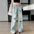 thumbnail image 3 of LIJCC Kid Girls Cool Ripped Baggy Jeans Wide Leg High Elastic Waisted Washed Denim Pants with Pockets Cute Letter Graphic Y2K Streetwear Trousers, 3 of 7