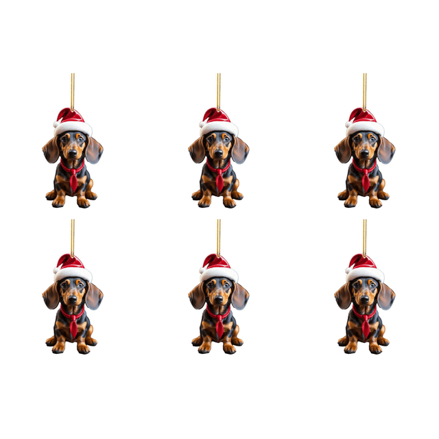 6uds. Adorno navideño para perro de dibujos animados, colgante acrílico para perro, suministros para fiesta en casa (G-1)