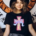thumbnail image 3 of He Is Risen Cross Graphic T-Shirt | Pastel Christian Faith Tee for Women, Natural, Size 4XL, 3 of 6