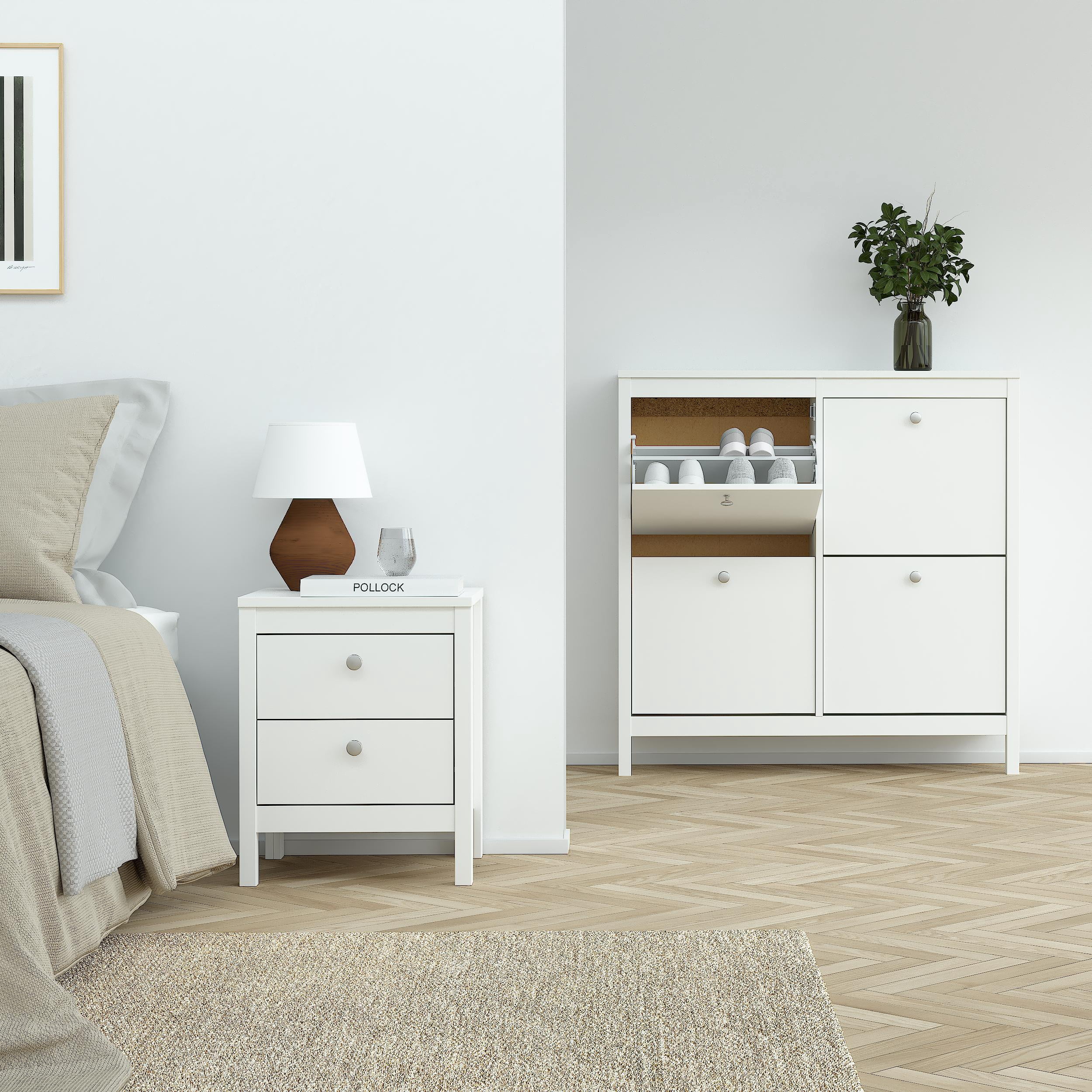 Tvilum Madrid 3-Piece Bedroom Storage Set with Shoe Cabinet, White