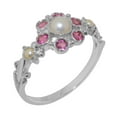 thumbnail image 1 of LBG British Made 9k White Gold Ring with Cultured Pearl & Pink Tourmaline Womens Anniversary Ring - 33 size options - Size 4, 1 of 7