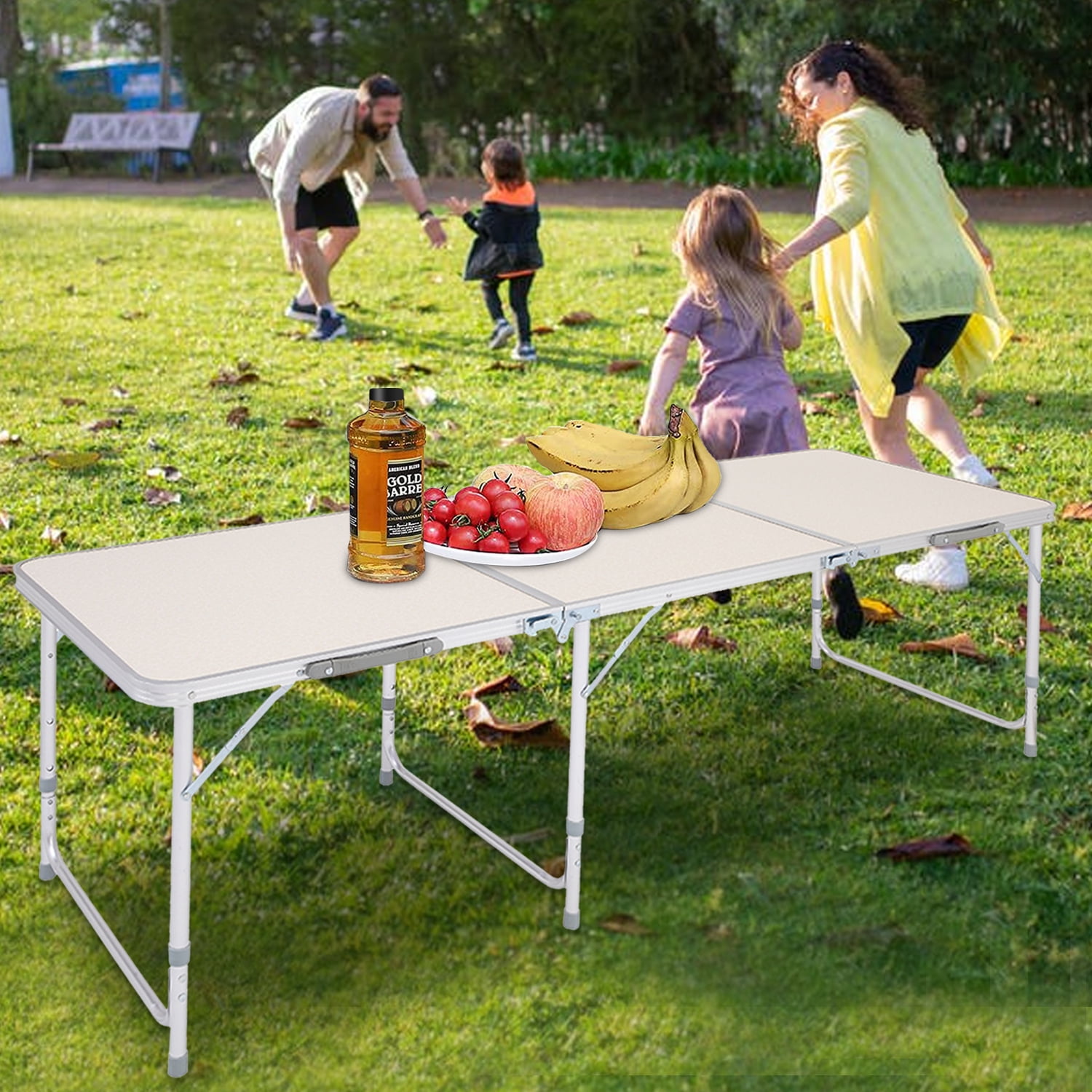 Folding Table 180x60 x70cm Space-Saving Collapsible Table White Picnic BBQ Table 
