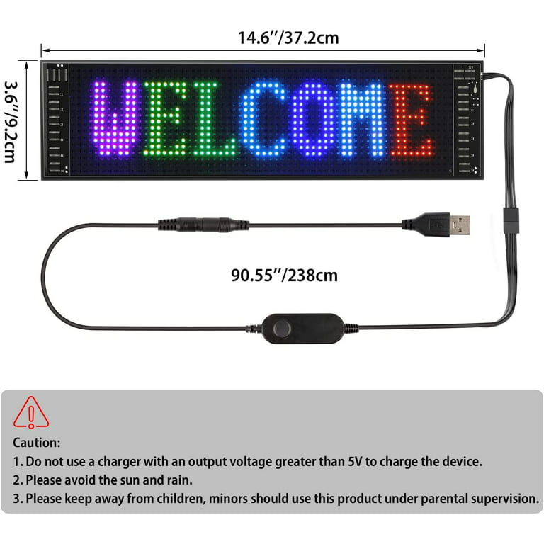 LED Sign for Car 14.6x3.6, Super Bright Programmable Flexible LED Matrix  Panel, Blue -Tooth APP Control Scrolling LED Sign USB 5V, DIY Design Text