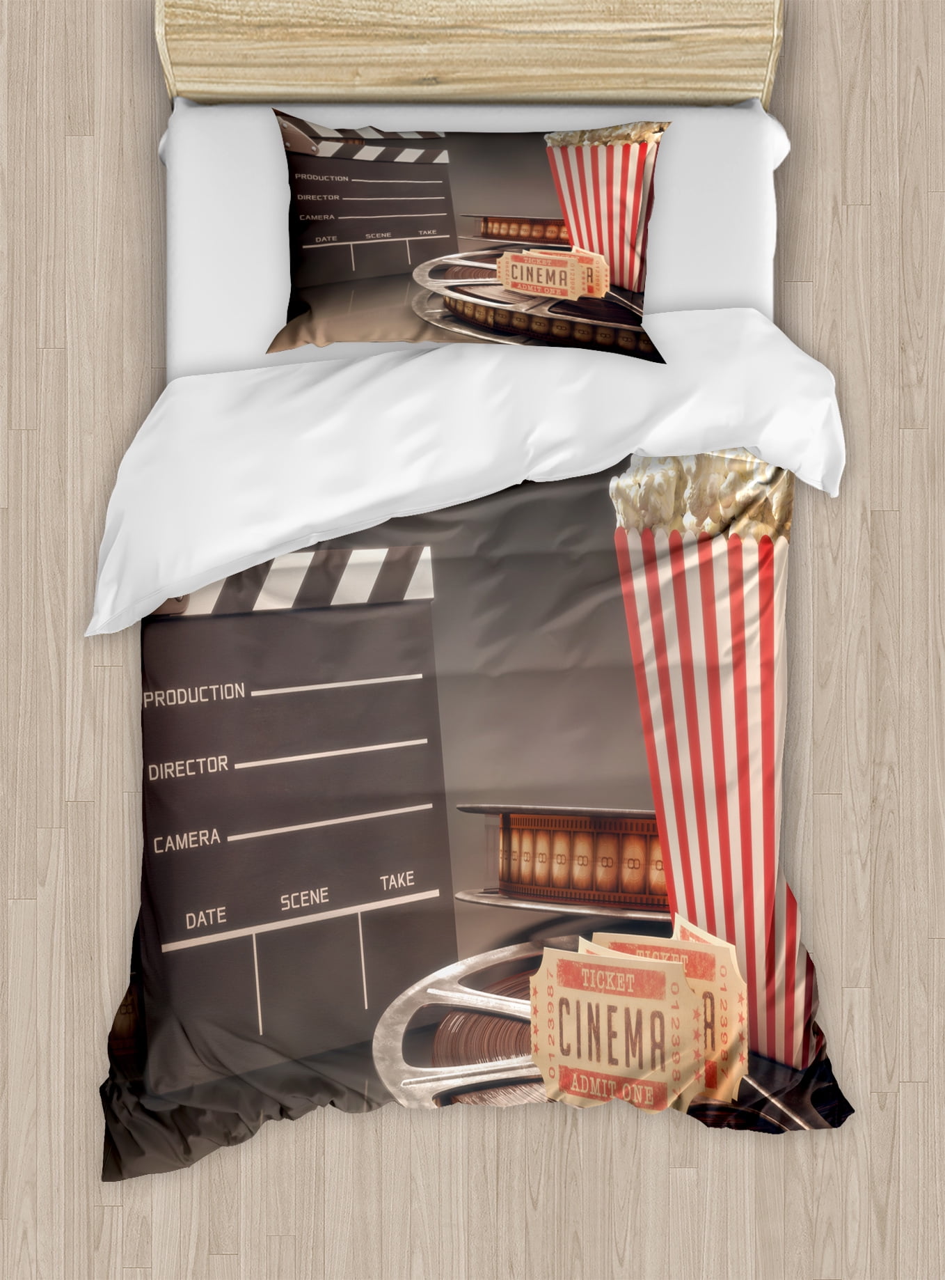 Movie Theater Duvet Cover Set Old Fashion Entertainment Objects