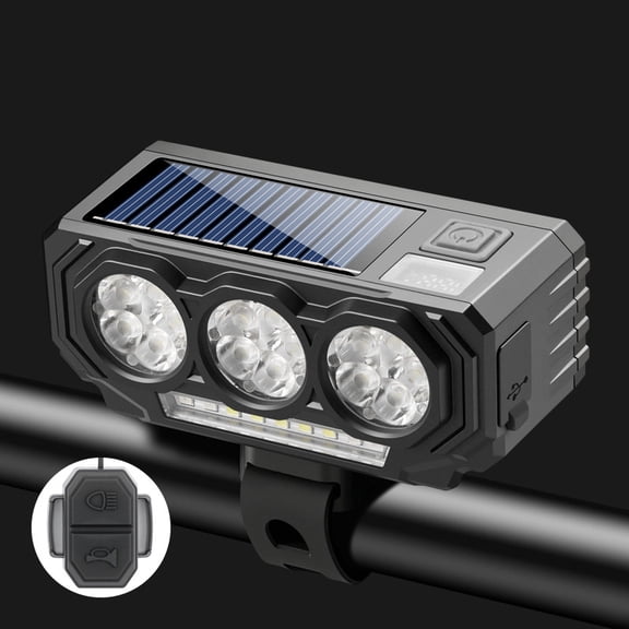 Solar Bike Lights with Horn, USB Rechargeable Bike Bicycle Light for Night Riding, Waterproof Bike Headlights with 5 Lighting Mode, Easy to Install