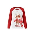 thumbnail image 3 of Sedceaty Women Christmas Sweatshirt, Elk Print Splicing Crew-Neck Long Sleeve Pullover Tops for Ladies, 3 Colors, 3 of 5