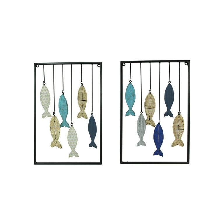 Mayrich Set Of 2 Decorative Wood Metal Wicker Fish Wall Hanging Art Nautical Home Decor Com - Mayrich Home Decor Mayrich Set Of 2 Decorative Wood Metal Wicker Fish Wall Hanging Art Nautical Home Decor Com - Mayrich Home Decor