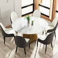 thumbnail image 2 of 58.88" Round Marble Dining Table For 6-8 Persons, White Artificial Top With Robust Metal Base, Heat & Easy To Maintain, Room Kitchen Low Water Permeability Flame , Seats,, 2 of 6