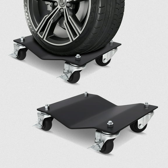 Car Wheel Dolly, 5000 LBS Capacity Car Dolly Set of 2, Heavy Duty - 6mm Thick Steel Vehicle Dollies with Brakes, Moving Cars, Trucks, Trailers, Motorcycles, and Boatse (Black)