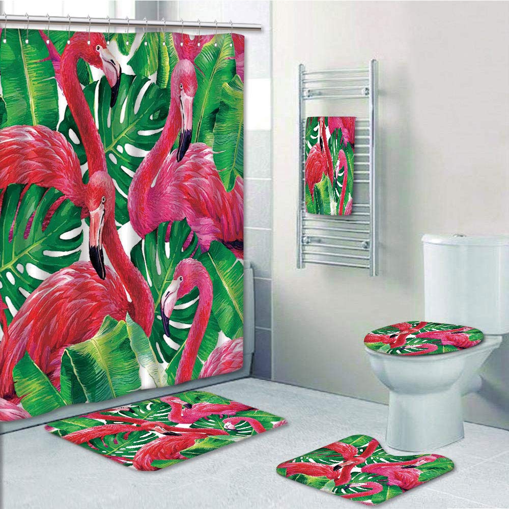 PRTAU Flamingo Flamingos Sitting on Macro Tropic Exotic Leaves in Retro