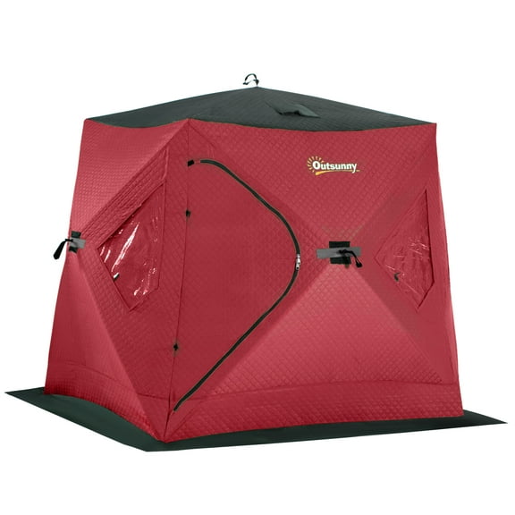 2 Person Winter Ice Fishing Tent, Pop-Up Portable Tente, Ice Fishing Shelter with Carry Bag and Anchors for Lowest Temps -22℉, Red