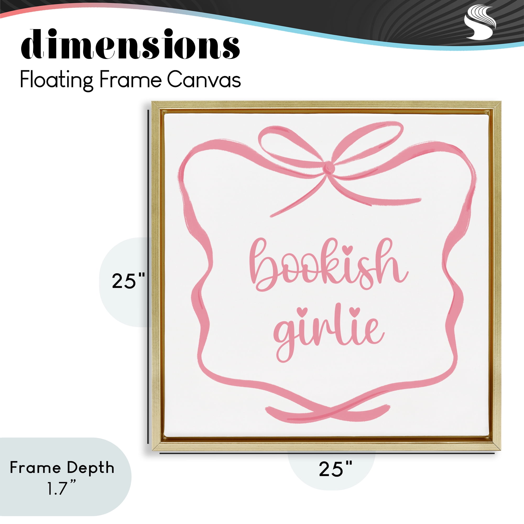 Stupell Industries Bookish Girlie with Bow Gold Framed Floater Canvas Wall Art, design by Lucille Price