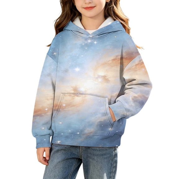 Piuwrlz Girls Pattern Hooded Sweatshirts for Kids Fall Hood Hoodies Long Sleeve Pullover Gray Size 9 Years