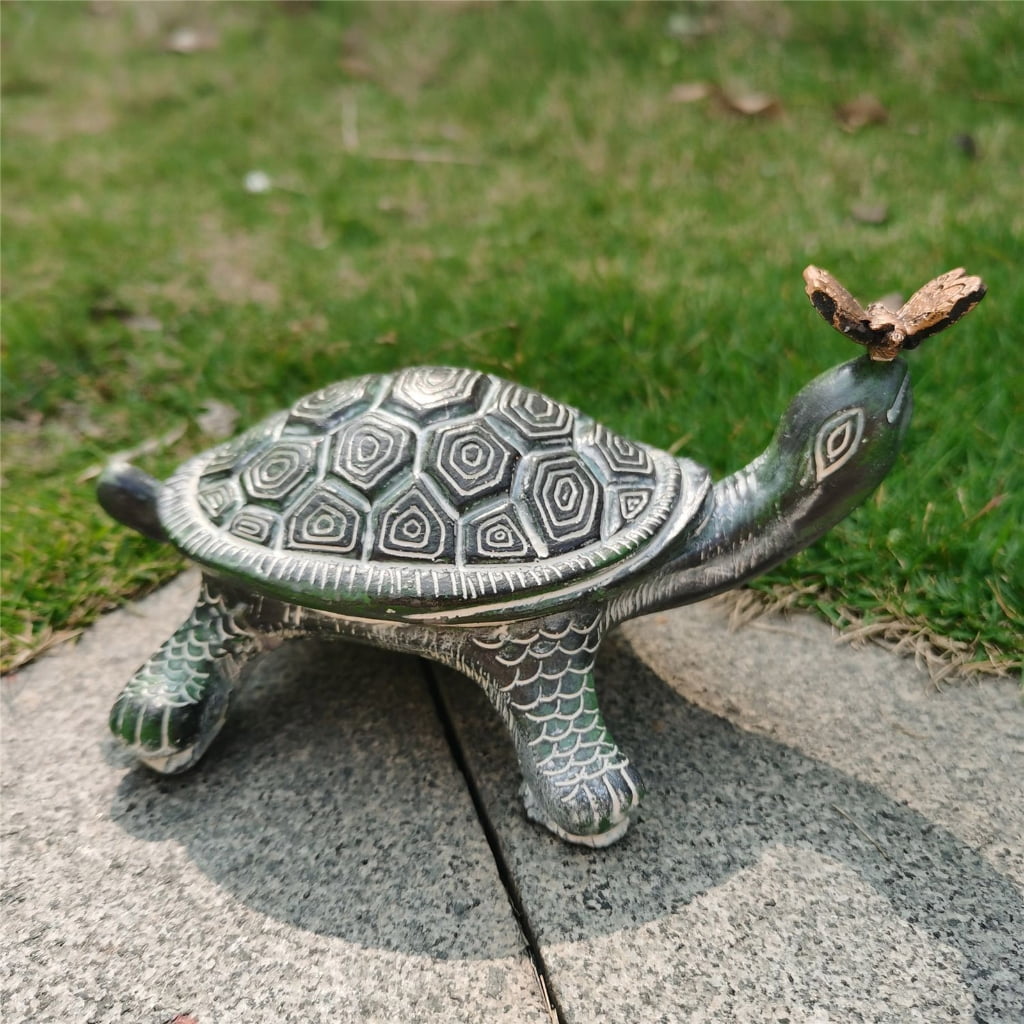 TRINGKY Turtle Garden Statue Resin Tortoise with Butterfly Figurine