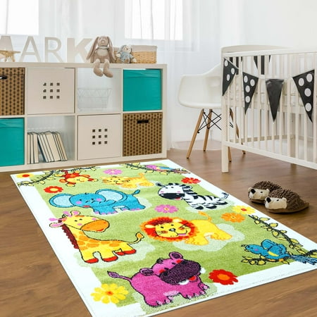4x6 Kids Rug Ladole Rugs Adorable Cute Durable Soft Modern Moda Collection Kids Area Rug Carpet with Animals Green, 4x6 ()