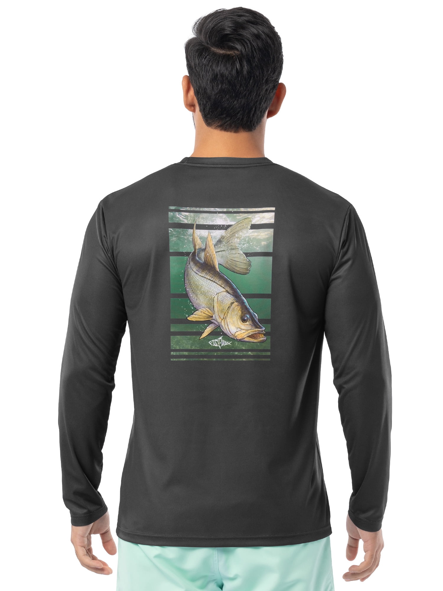 Fish N Vibe Men's Long Sleeve Performance Fishing Graphic Tee, Black/ Caviar, L
