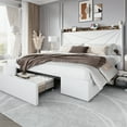 thumbnail image 3 of Amolife King Size Storage Bed Frame with Charging Station & 3 Drawers, Velvet Platform Bed with Upholstered Wingback Headboard, 1000 LBS Capacity, White, 3 of 14