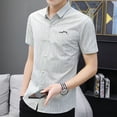 thumbnail image 4 of Camisa y blusa de manga corta para hombre, diseño a rayas, estilo vintage, de alta calidad, con botones, estilo moderno, ajustado, estética, para verano, 4 of 5