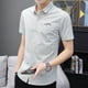 thumbnail image 4 of Camisa y blusa de manga corta para hombre, diseño a rayas, estilo vintage, de alta calidad, con botones, estilo moderno, ajustado, estética, para verano, 4 of 5