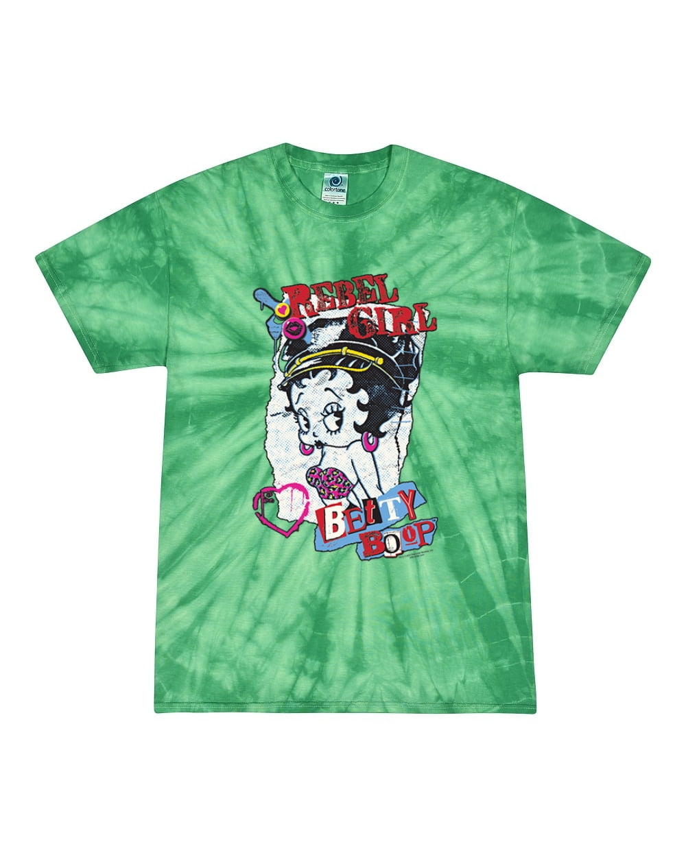 Wild Bobby Betty Boop Rebel Girl Pop Style Betty Boop Tie-Dye T-Shirt, Spider Kelly, Large ...