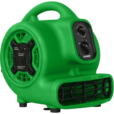 Xpower P-230AT 1/5 HP Multi-Purpose Mini Mighty Air Mover, Utility Fan, Dryer, Blower with Build-in Power Outlets and Timer - Green