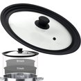 thumbnail image 1 of Bezrat Tapa redonda universal para sartenes, ollas y sartenes de vidrio templado ventilado con borde graduado para utensilios de cocina de 10 11 12 pulgadas – Mango resistente al calor – Apto para ali, 1 of 5