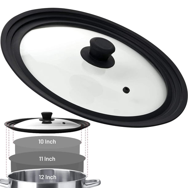 Bezrat Tapa redonda universal para sartenes, ollas y sartenes de vidrio templado ventilado con borde graduado para utensilios de cocina de 10 11 12 pulgadas – Mango resistente al calor – Apto para ali