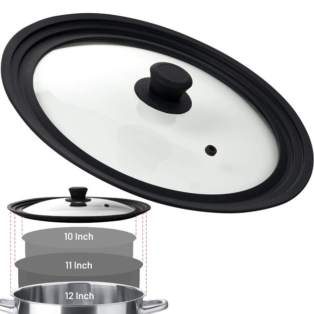 Bezrat Tapa redonda universal para sartenes, ollas y sartenes de vidrio templado ventilado con borde graduado para utensilios de cocina de 10 11 12 pulgadas – Mango resistente al calor – Apto para ali