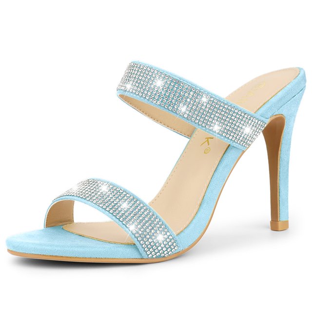 Sandalias de diamantes de imitacion Allegra K Mulas tacón de Aguja Cielo azul 41