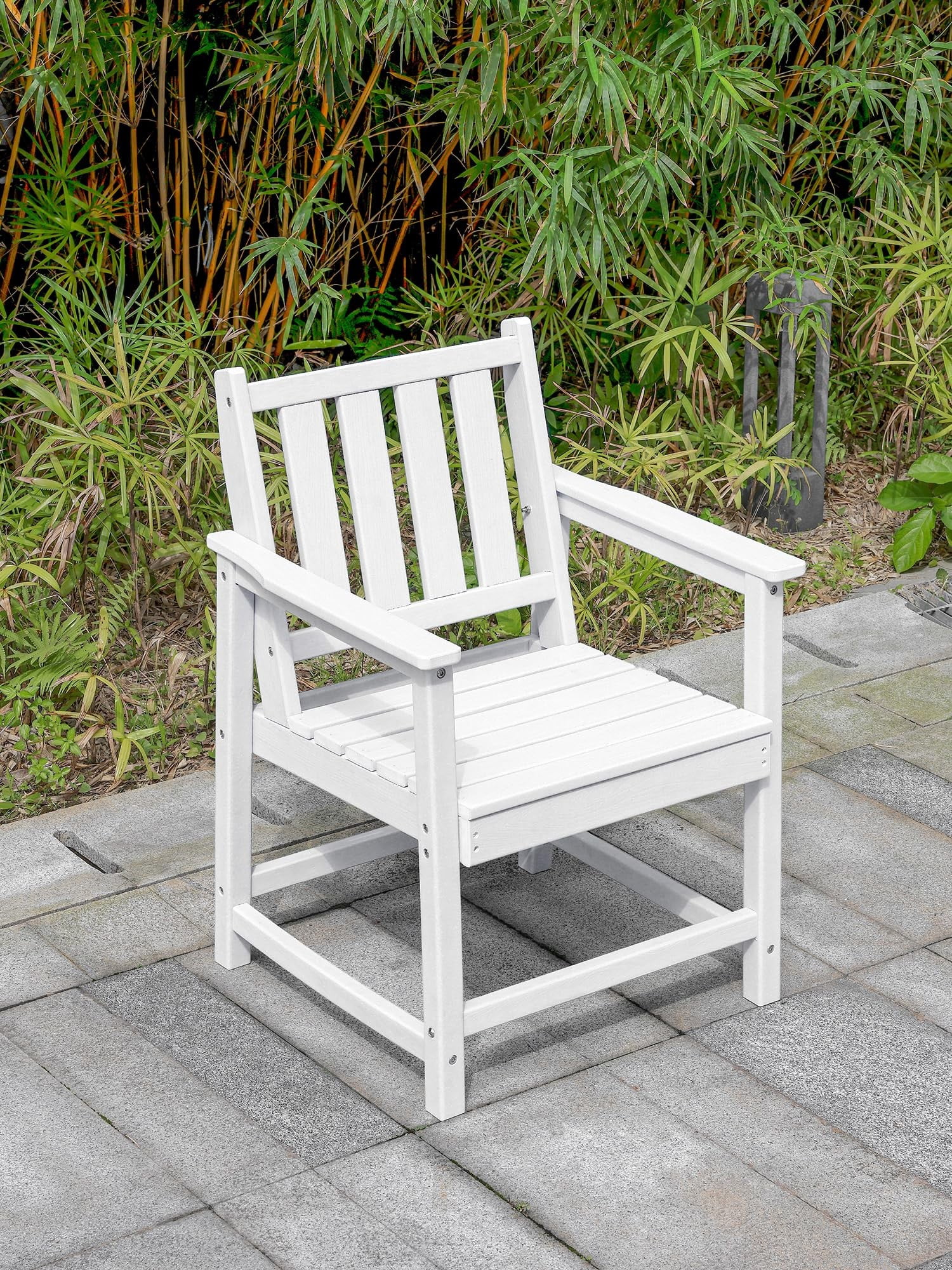 HDPE Outdoor Dining Chair with Armrests, All-Weather Patio Dining Chair, Heavy Duty HDPE Outdoor Armchair for Deck, Porch, Garden, Poolside, Backyard, Pearl