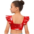 thumbnail image 7 of iiniim Girls Metallic Hip Hop Dance Tops Square Collar Ruffle Sleeve Ballet Shiny Jazz Performance Dancewear Red 16, 7 of 7