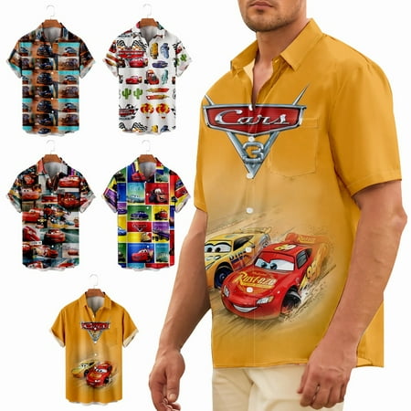 

Boys Car Collared Button Down Tops Shirt Fashion Party Bowling Shirts Plus Size Men