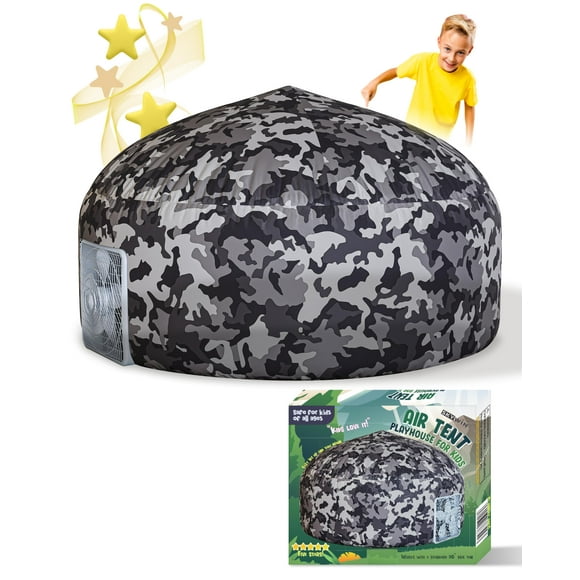 Skywin Air Tent Playhouse for Kids (Camo Dark Grey) - 63 x 40 Inches Inflatable Kids Tent Sets Up and Stores Away in Seconds (Fan NOT Included)