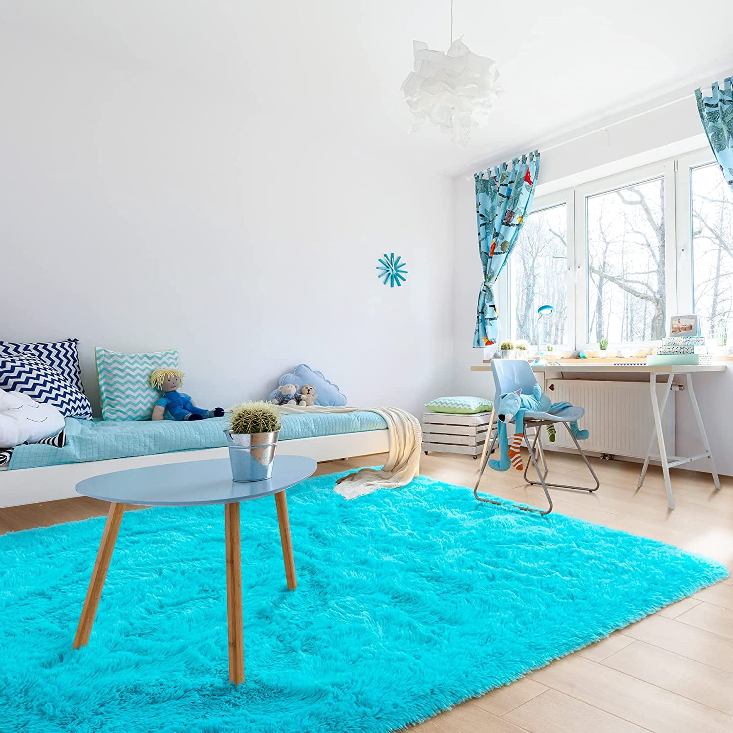 TWINNIS Luxury Fluffy Rugs Ultra Soft Shag Rug Carpet for Bedroom Living Room,Kids Room, Nursery,4x5.3 Feet,Blue