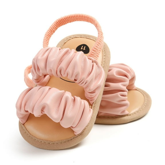 Xfvqtps Baby Girls Sandals Lightweight Non-Slip PU Prewalker Princess Dress Summer Toddler Soft Bottom Casual Sandals Bowknot Embroidery Cute Shoes Pink