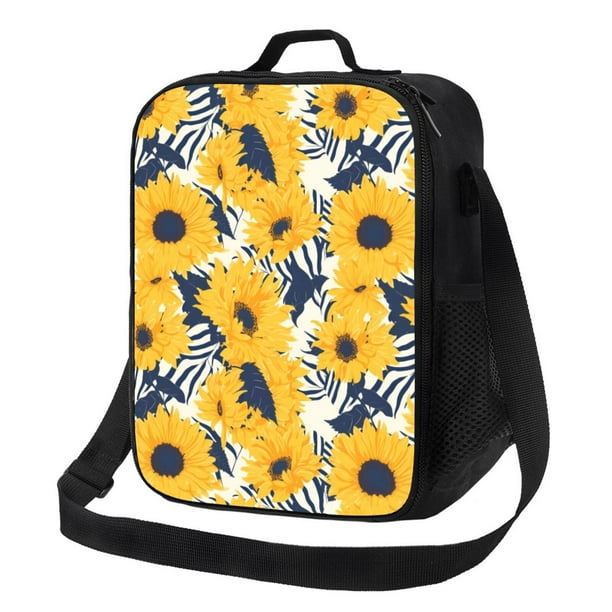 Disketp Blue Striped Sunflower Bolsa Térmica Estampada para Almuerzo, Lonchera para Hombres y Mujeres Adultos