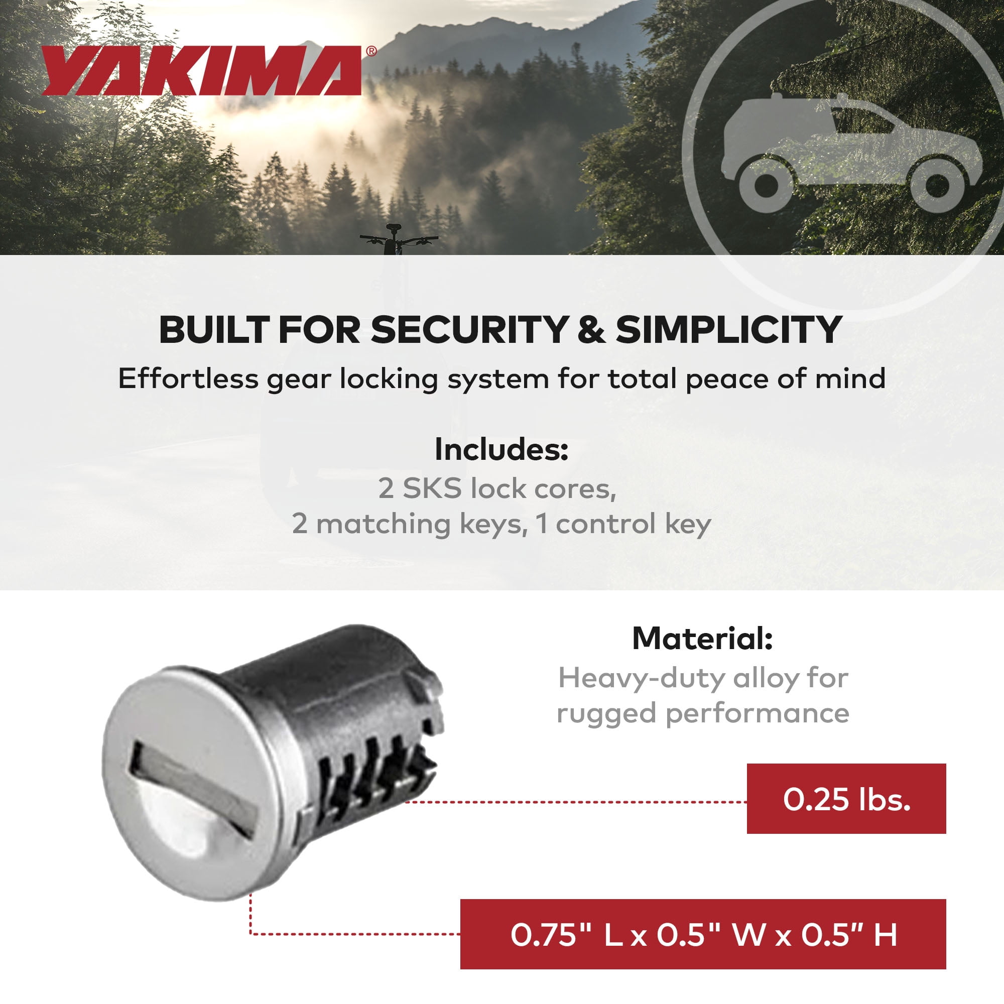 Yakima Car Rack System Component SKS Lock Core Kit with Key (2