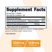 TransformHQ Vitamin K2 (MK7) (100mcg) + Vitamin D3 (5000 IU) 120 Softgels - Gluten Free and Non-GMO