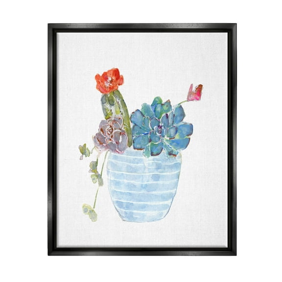 Stupell Industries Cactus Succulent Planter Graphic Art Jet Black Floating Framed Canvas Print Wall Art, Design by Sally Swatland