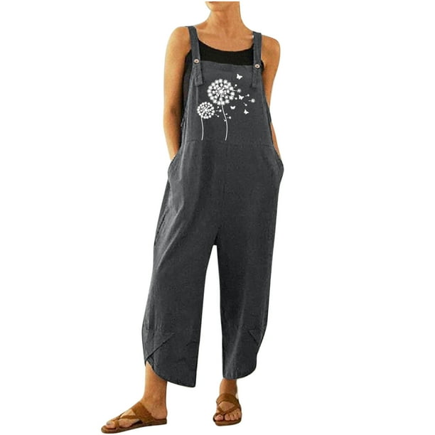 Mameluco con bolsillo estampado informal a la moda para mujer mono largo con botones y correa