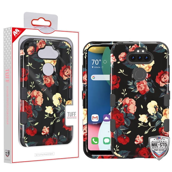 Mybat Tuff Hybrid Protector Cover Military-grade Certified For Lg K31 Aristo 5 Fortune 3tribute Monarch Phoenix 5 - Red And White Roses Black